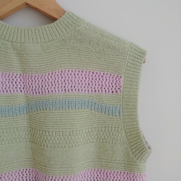 Native Youth wool blend knit sweater vest green purple blue waves Small - Picture 9 of 16